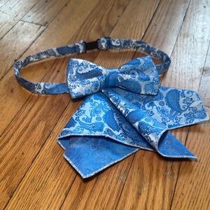 Blue Paisley Bow Tie Set